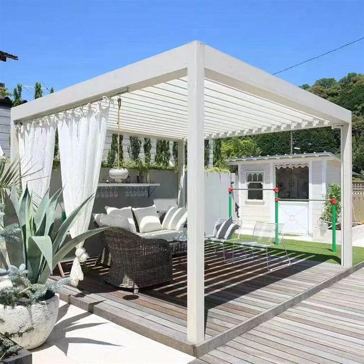 Pergola Berbingkai Logam Sun Louver Elektrik